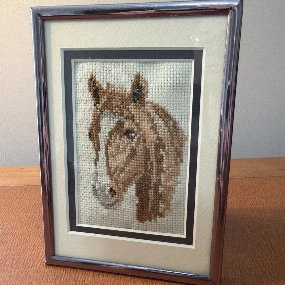 Cross Stitch Horse Head Framed Picture 5x7